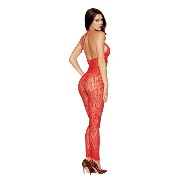 Leopard Pattern Seamless Bodystocking w/Gold Details - Red O/S