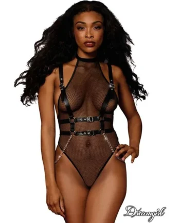 Lingerie Dreamgirl - Teddy in Net with Harness 13291