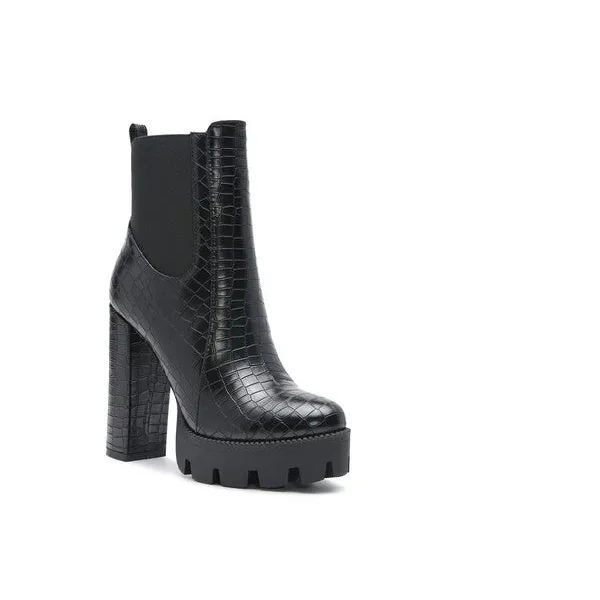 LONDON RAG BEATRIZ CROC PRINT BLOCK HEEL BOOTS