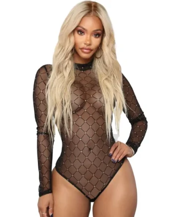 Long Sleeve Rhombus Mesh Teddy by My Secret Drawer®