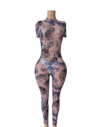 Long Tattoo Mesh Jumpsuit #001