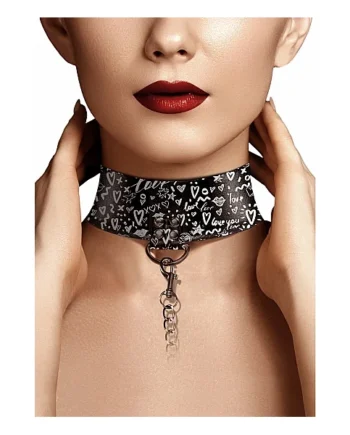 LOVE STREET ART FASHION COLLAR W/ LEASH BLACK