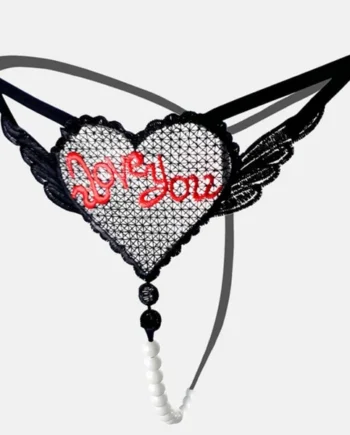 "Love You" Sexy Open Crotch Mesh Underwear With Pearls