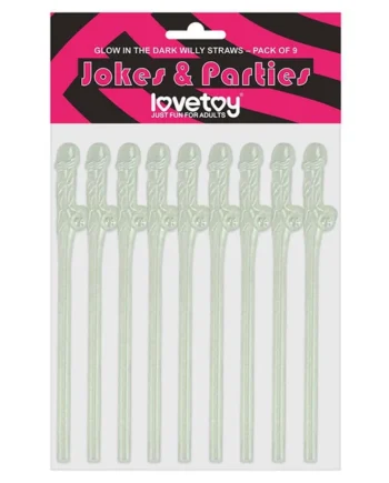 Lovetoy Pack Of 9 Willy Straws Glow In The Dark