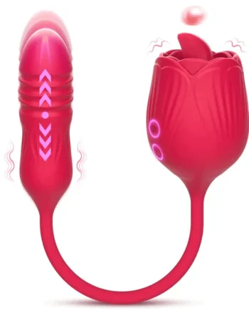 Lurevibe - Rose Female Tongue Licking Egg Jumping Telescopic Masturbation Device Double-headed Vibrating Sex Toy