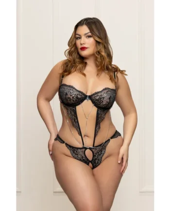 Lurex Lace Teddy With Underwire - Queen - Black