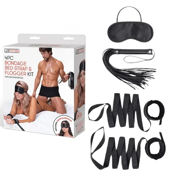 Lux F Bondage Bed Strap Flogger Kit 4pc Sex Restraints
