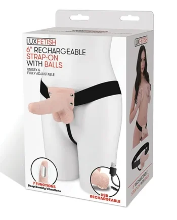 Lux Fetish 6″ Rechargeable Strap On W/balls