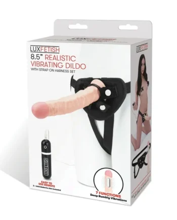Lux Fetish 8.5″ Realistic Vibrating Dildo w/Strap On Harness Set