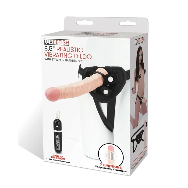 Lux Fetish 8.5″ Realistic Vibrating Dildo w/Strap On Harness Set