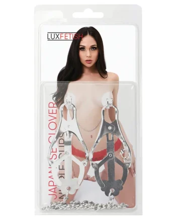 Lux Fetish Japanese Clover Nipple Clamps with Chain