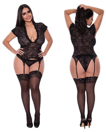 Magic Silk Basque & Tanga Set-Black QUEEN-Boxed