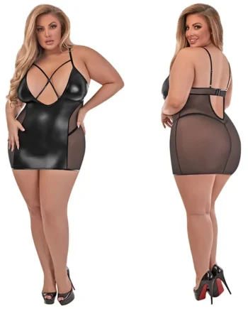 Magic Silk Chemise & G-String Set - Black QUEEN