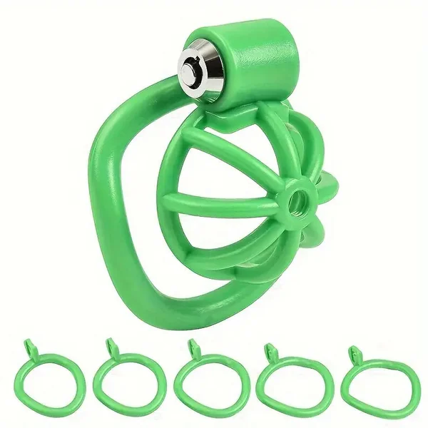 Male Penis Chastity Cage Pink Black Small Chastity Cage With 5 Rooster Rings