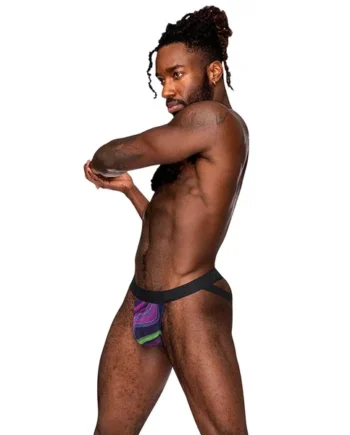 Male Power The Ultimate Duo CRB Strappy Jock & Black Cock Ring Print S/M