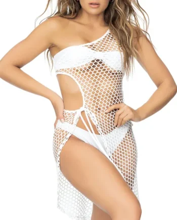 Mapale Asymmetrical Fishnet Cutout Coverup Dress