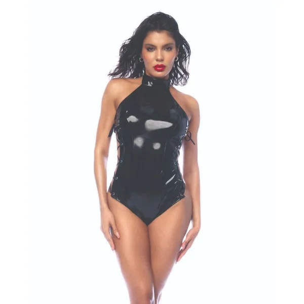 Mapale High Neck Halter Wet Look Bodysuit