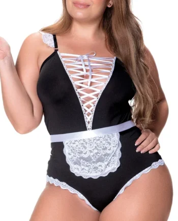 Mapale Sexy French Maid Criss-Cross Bodysuit Costume Set - Curvy