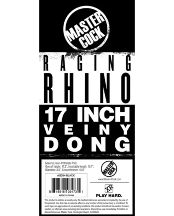 Master Cock Raging Rhino 17 Inch Veiny Dong – Black