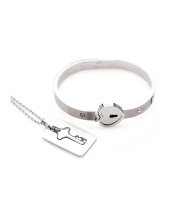 Master Series Cuffed Locking Bracelet and Key Necklace – Silver