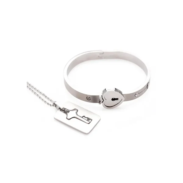 Master Series Cuffed Locking Bracelet and Key Necklace – Silver
