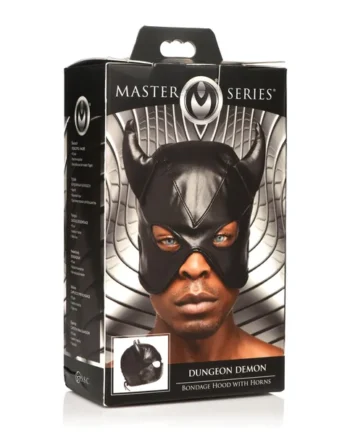 Master Series Dungeon Demon Bondage Hood w/Horns - Black