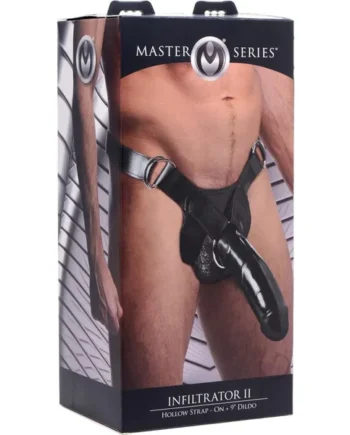 Master Series Infiltrator II Hollow Strap On Harness Kit With Dildo Black 9 Inch