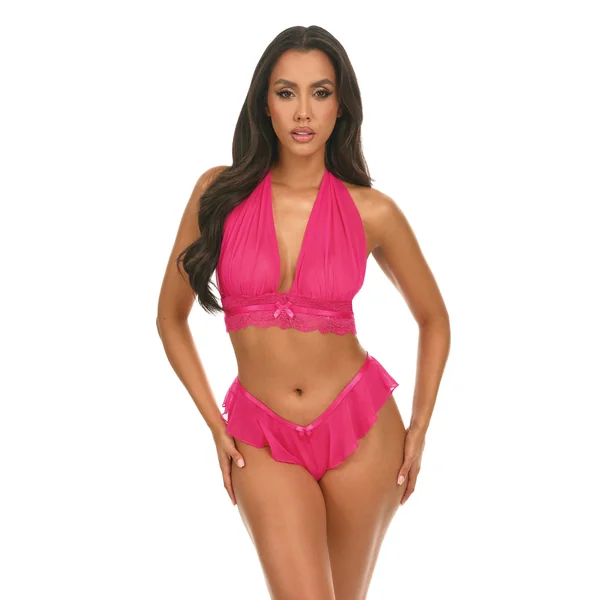Maylah Mesh & Lace Halter 2 pc Set - Pink