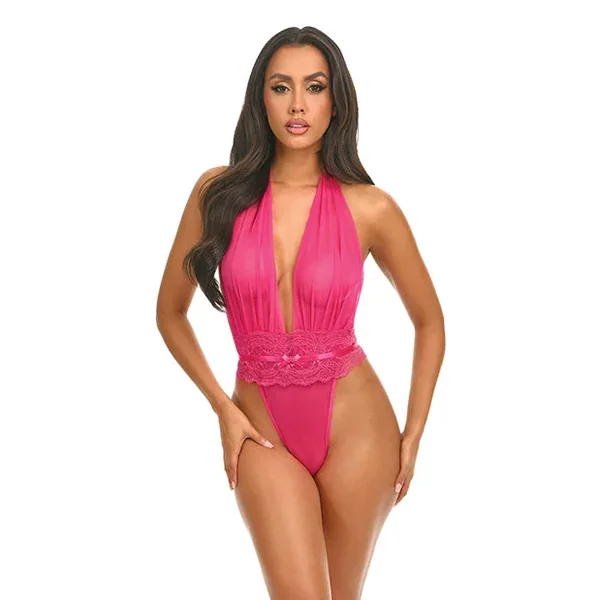 Maylah Mesh & Lace Halter Teddy – Pink