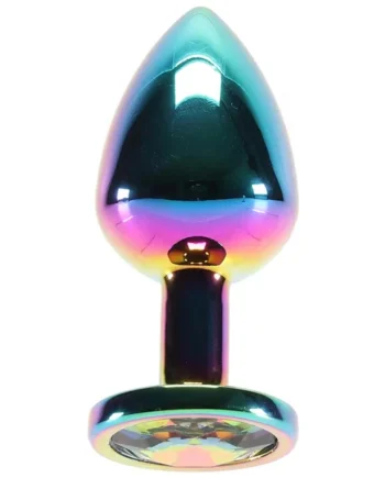 Medium Aluminum Plug with Rainbow Gem in Multicolor