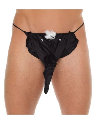 Mens Black GString With Elephant Animal Pouch