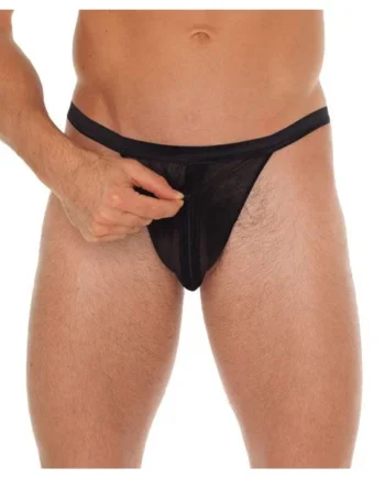 Mens Black GString With Pouch