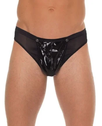 Mens Black GString With PVC Pouch