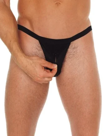 Mens Black Pouch GString With Zipper