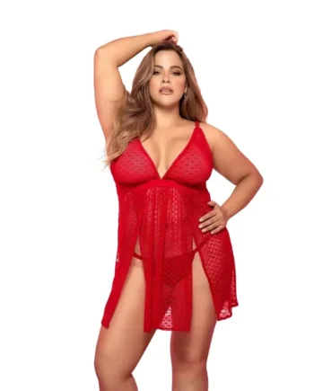 Mesh Printed Babydoll with G-String – Queen