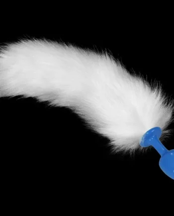 Metal Butt Plug Blue with White Fox Tail