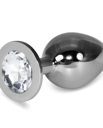 Metal Butt Plug RoseBud Classic with Clear Jewel Size L