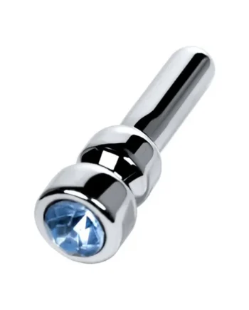 Metal Silver Urethral Plug W Sapphire Rhinestone Small