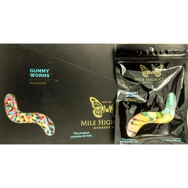 Mile High Cure Hemp Gummy Worms 1000mg 20ct Display