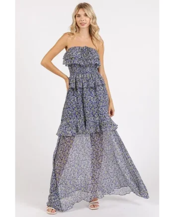 Mittoshop Ruffled Smocked Floral Halter Neck Maxi Dress