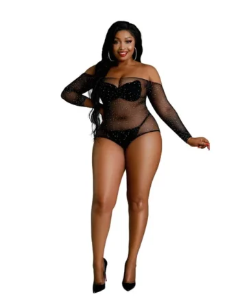 Moonlight Black Off the Shoulder Sparkle Body Plus Size