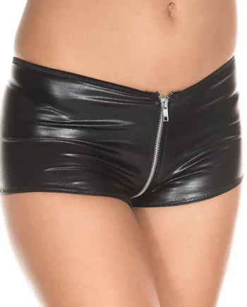 Music Legs Wet Look Zip-Up Shorts