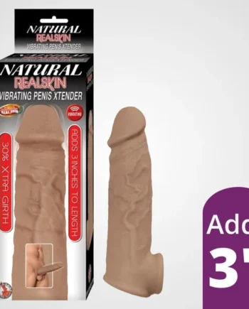 Natural Realskin Vibrating Penis Xtender with Scrotum Hole (Brown)