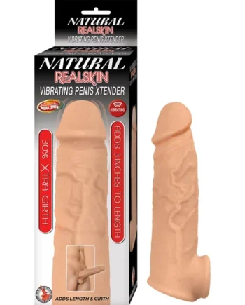 NATURAL REALSKIN VIBRATING PENIS XTENDER-WHITE