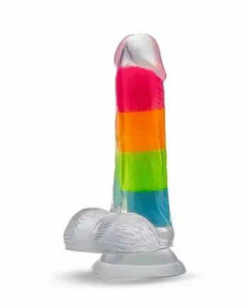 Neo Elite Glow in the Dark Rainbow Rave 6.5" Silicone Dual Density Dildo Multicolored