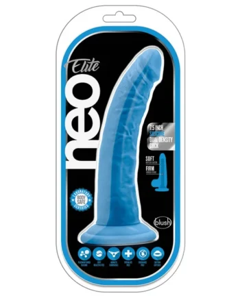 Neo Elite Neon Blue: 7.5-Inch Long Dildo - Made with Purio Silicone & SensaFeel Dual Density Realistic Technology