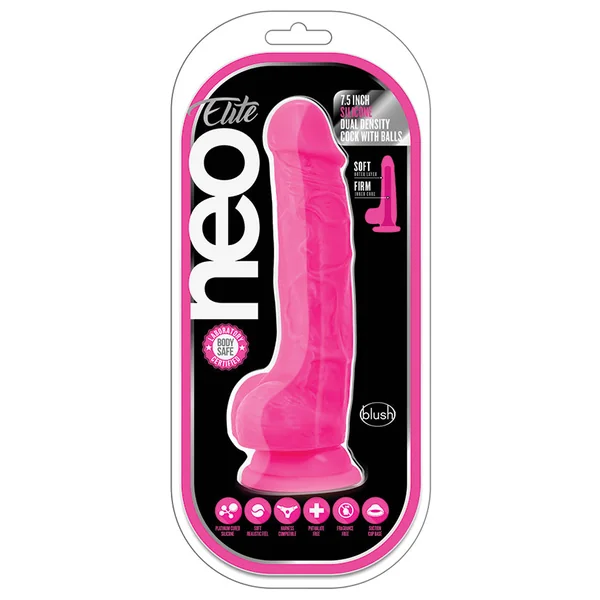 Neo Elite Neon Pink: 7.5-Inch Long Dildo - Made with Purio Silicone & SensaFeel Dual Density Realistic Technology