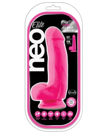 Neo Elite Neon Pink: 7-Inch Long Dildo - Made with Purio Silicone & SensaFeel Dual Density Realistic Technology