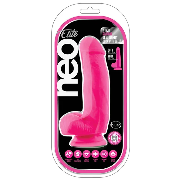 Neo Elite Neon Pink: 7-Inch Long Dildo - Made with Purio Silicone & SensaFeel Dual Density Realistic Technology