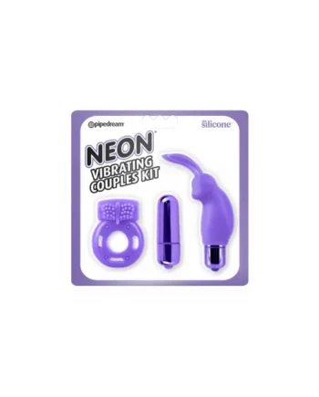 NEON VIBRATING COUPLES KIT PURPLE